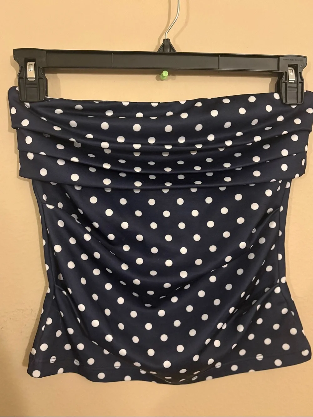 Navy Polka Dot Strapless Tube Top